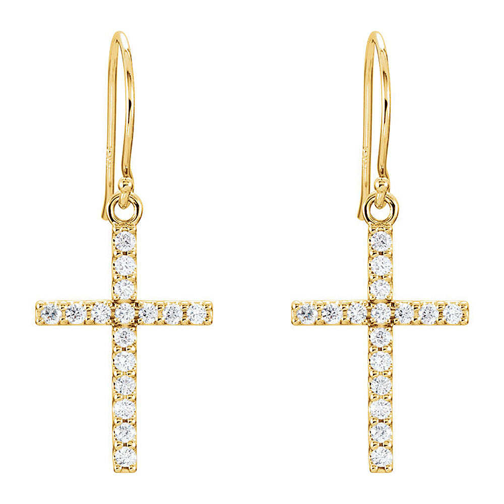 Alternate view of the 14k Yellow Gold 1/2 CTW (G-H, I1) Diamond Dangle Cross Earrings by The Black Bow Jewelry Co.