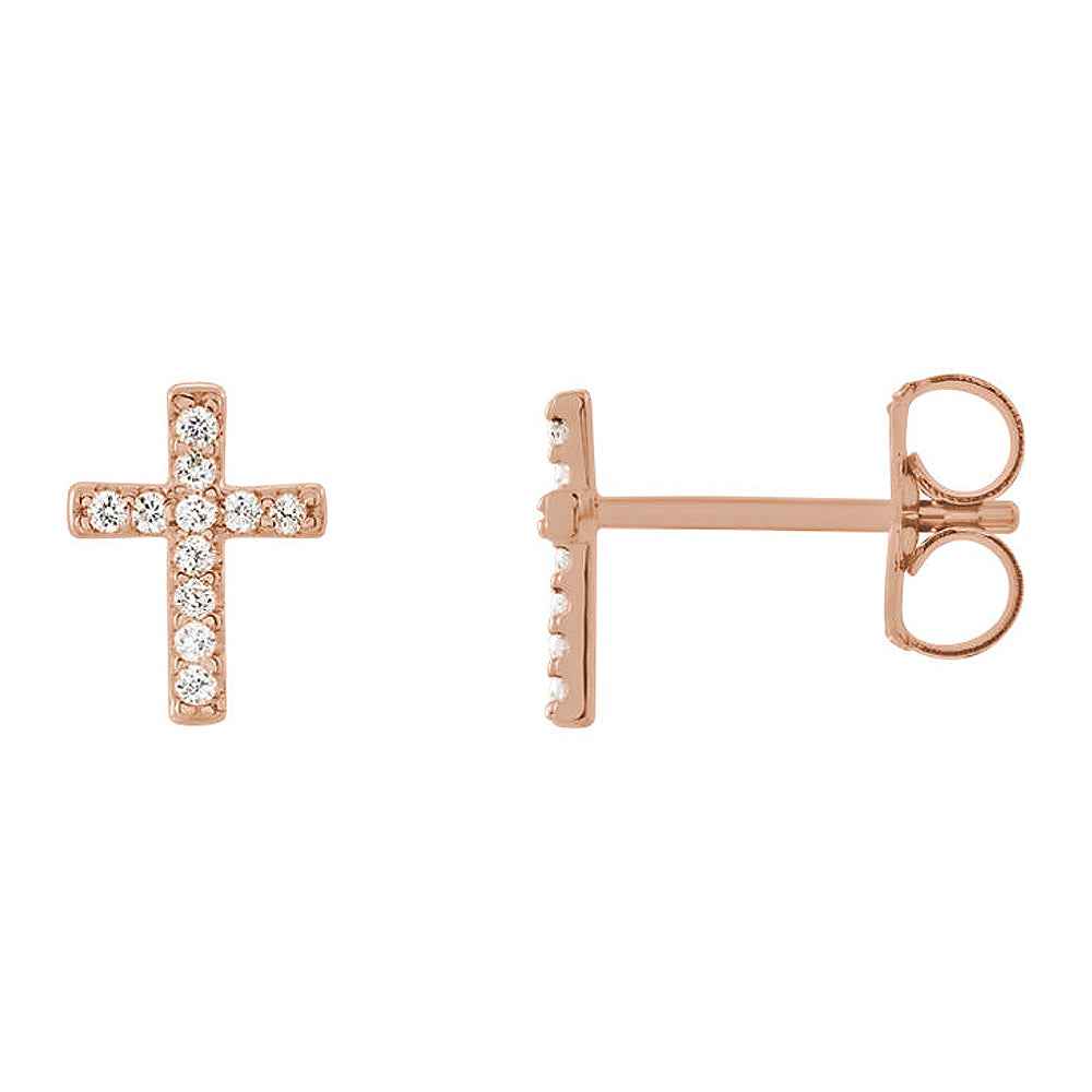 6 x 8mm 14k Rose Gold .06 CTW (G-H, I1) Diamond Tiny Cross Earrings, Item E17025 by The Black Bow Jewelry Co.