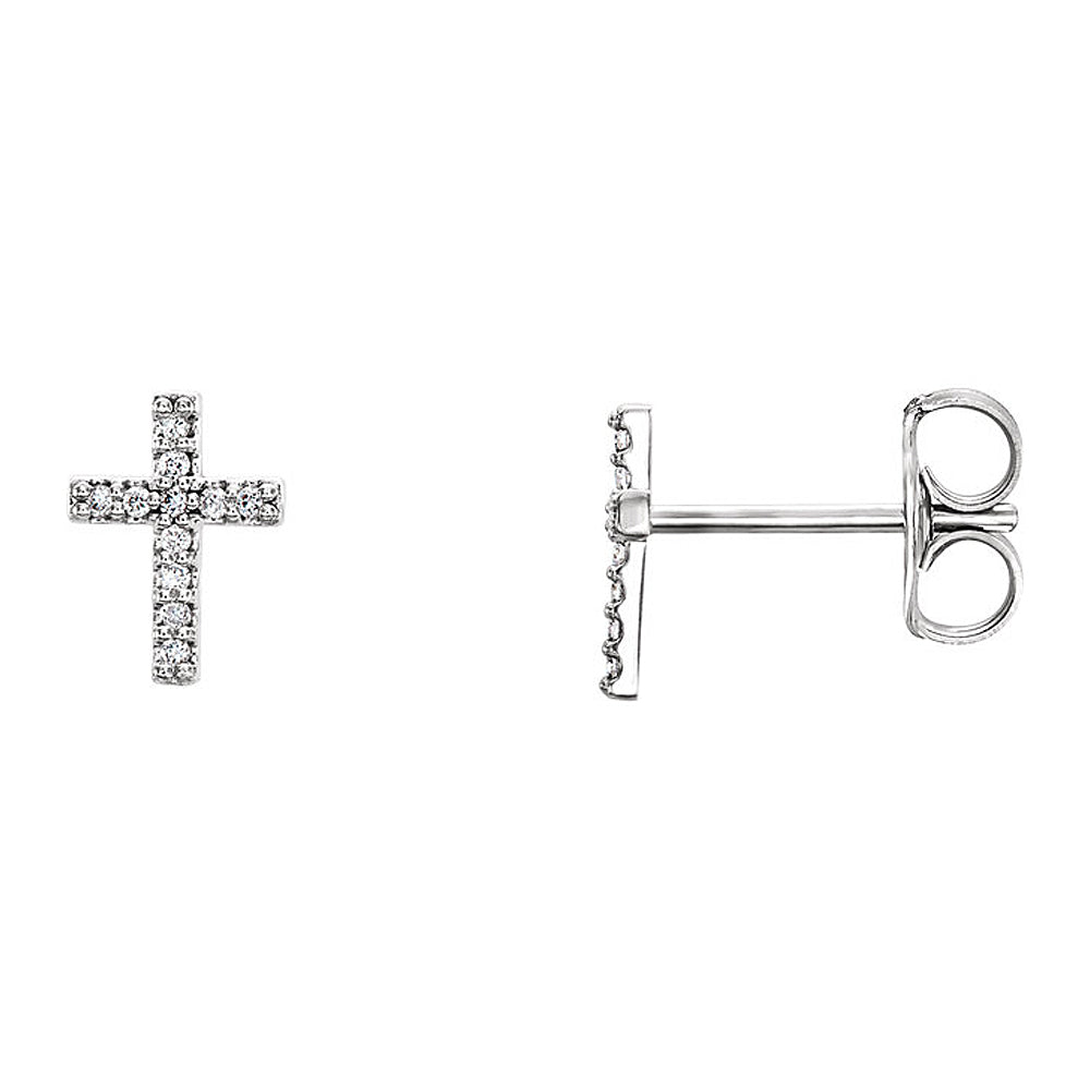 6 x 8mm Sterling Silver .06 CTW (G-H, I1) Diamond Tiny Cross Earrings, Item E17027 by The Black Bow Jewelry Co.