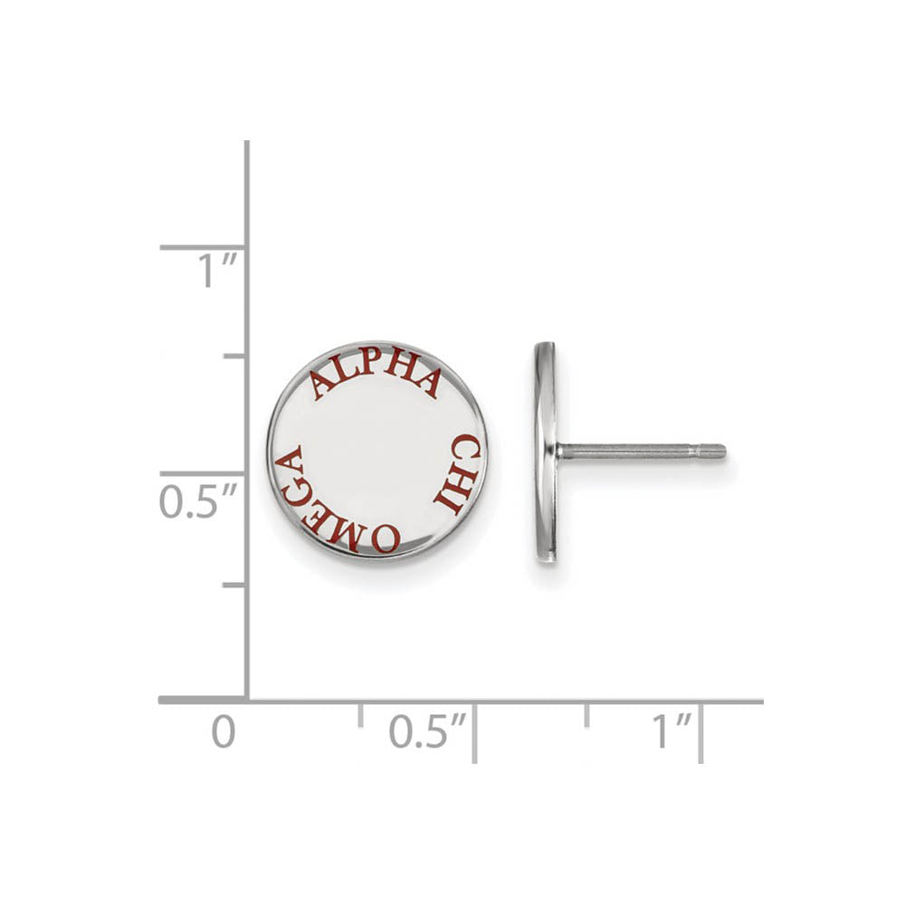 Alternate view of the Sterling Silver Alpha Chi Omega Red Enamel Post Earrings by The Black Bow Jewelry Co.