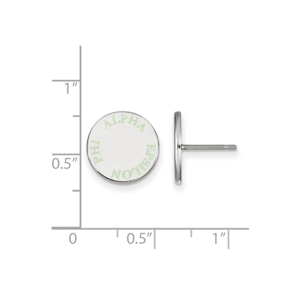 Alternate view of the Sterling Silver Alpha Epsilon Phi Green Enamel Post Earrings by The Black Bow Jewelry Co.