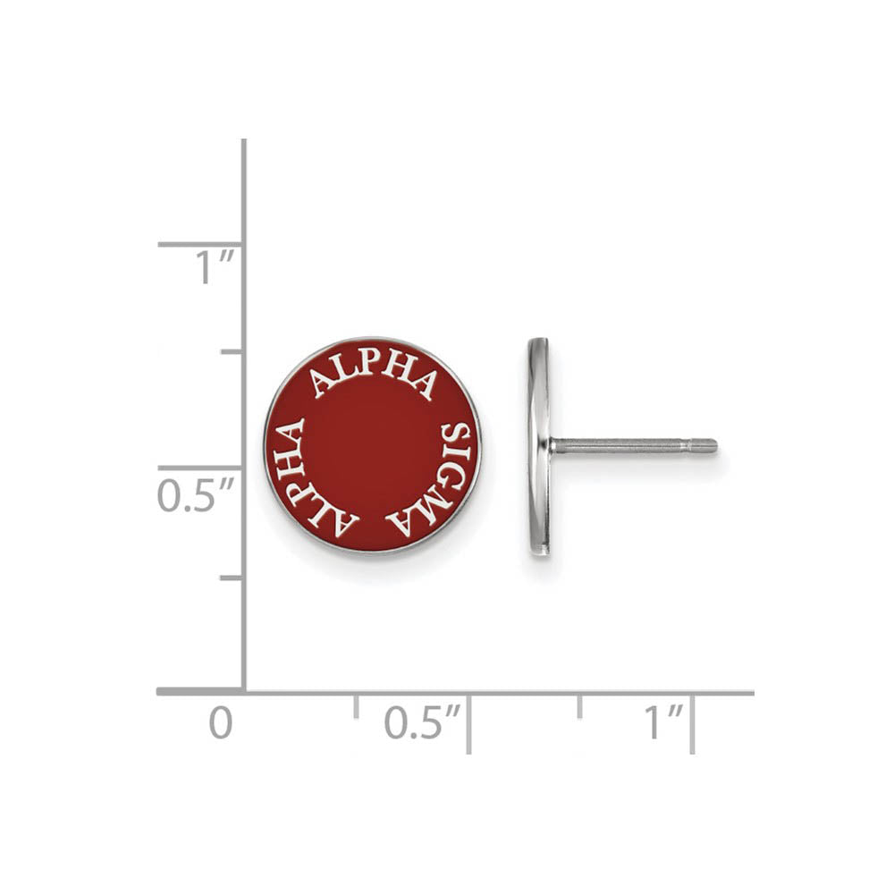Alternate view of the Sterling Silver Alpha Sigma Alpha Enamel Disc Post Earrings by The Black Bow Jewelry Co.