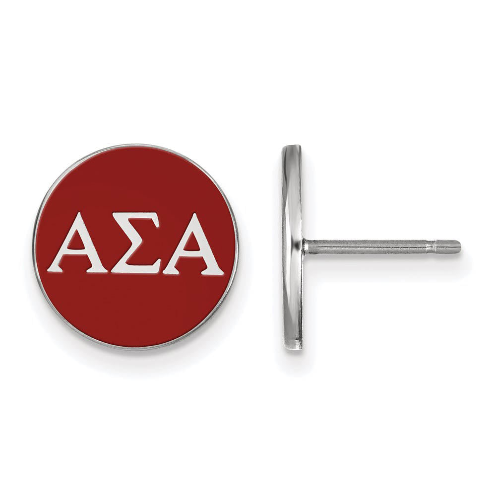 Sterling Silver Alpha Sigma Alpha Red Enamel Disc Post Earrings, Item E17090 by The Black Bow Jewelry Co.