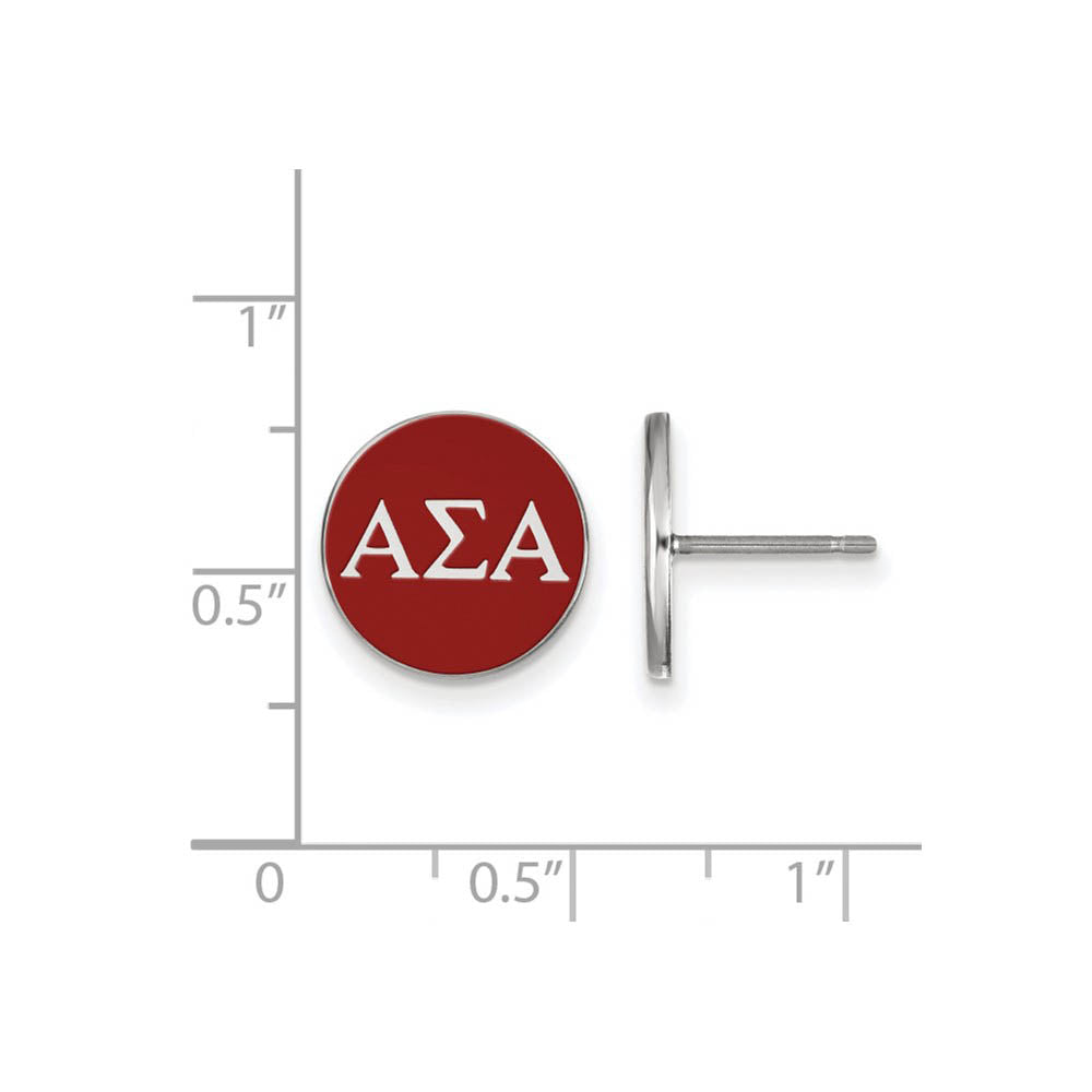 Alternate view of the Sterling Silver Alpha Sigma Alpha Red Enamel Disc Post Earrings by The Black Bow Jewelry Co.