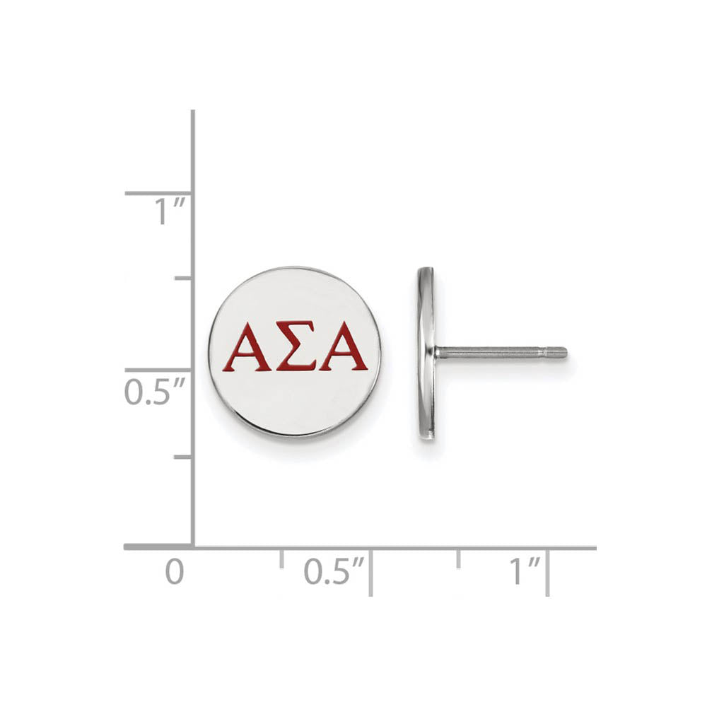 Alternate view of the Sterling Silver Alpha Sigma Alpha Enamel Greek Letters Post Earrings by The Black Bow Jewelry Co.