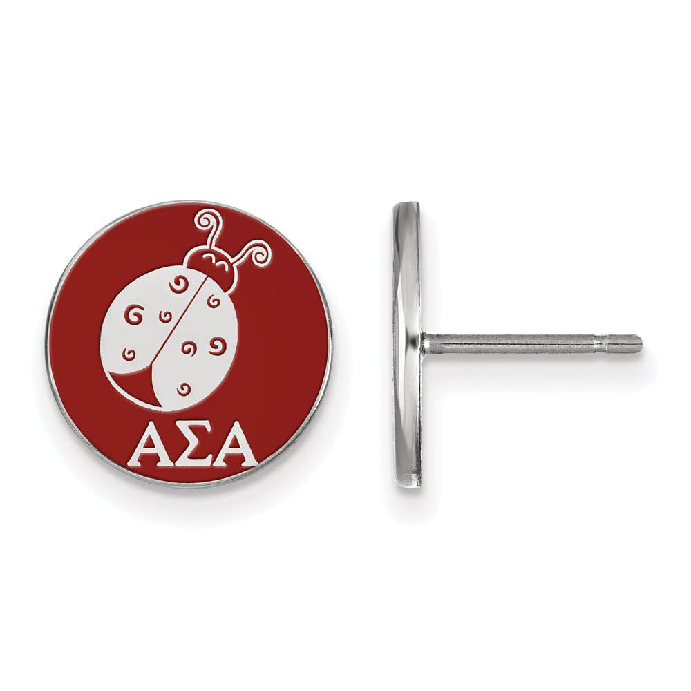 Sterling Silver Alpha Sigma Alpha Red Enamel Ladybug Post Earrings, Item E17093 by The Black Bow Jewelry Co.