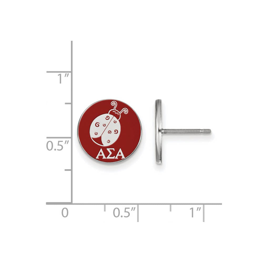 Alternate view of the Sterling Silver Alpha Sigma Alpha Red Enamel Ladybug Post Earrings by The Black Bow Jewelry Co.
