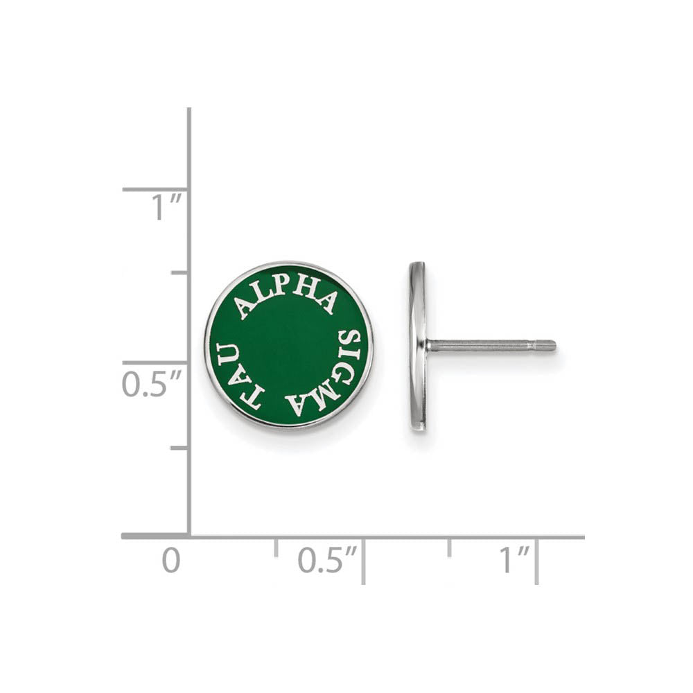 Alternate view of the Sterling Silver Alpha Sigma Tau Enamel Disc Post Earrings by The Black Bow Jewelry Co.