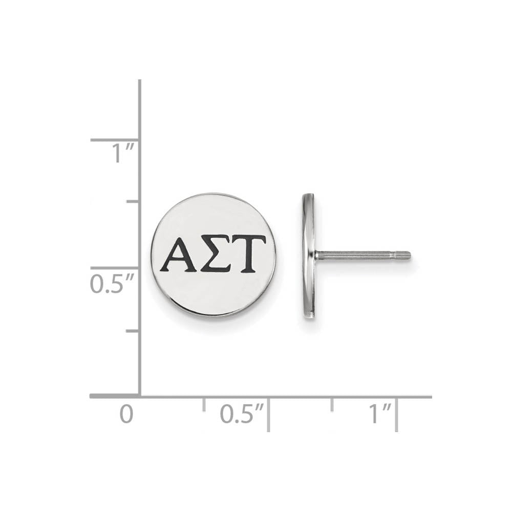 Alternate view of the Sterling Silver Alpha Sigma Tau Black Enamel Greek Post Earrings by The Black Bow Jewelry Co.