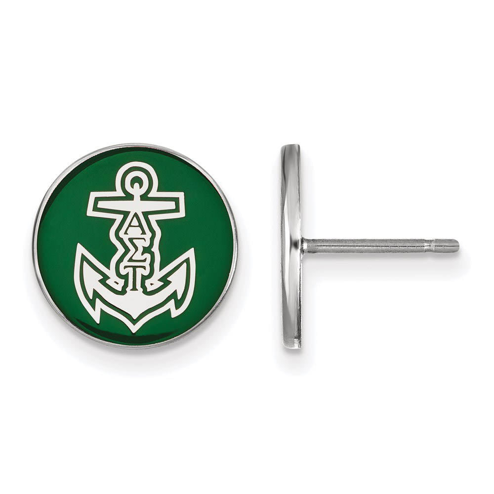 Sterling Silver Alpha Sigma Tau Green Enamel Logo Post Earrings, Item E17100 by The Black Bow Jewelry Co.