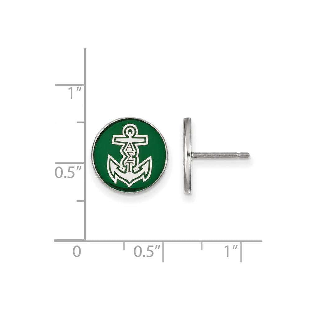 Alternate view of the Sterling Silver Alpha Sigma Tau Green Enamel Logo Post Earrings by The Black Bow Jewelry Co.