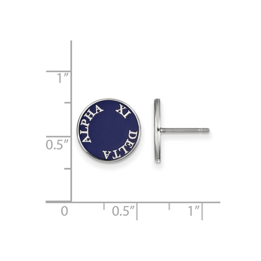 Alternate view of the Sterling Silver Alpha Xi Delta Enamel Disc Post Earrings by The Black Bow Jewelry Co.