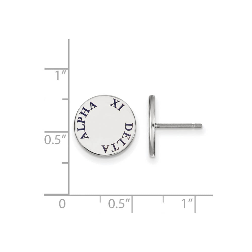 Alternate view of the Sterling Silver Alpha Xi Delta Blue Enamel Post Earrings by The Black Bow Jewelry Co.