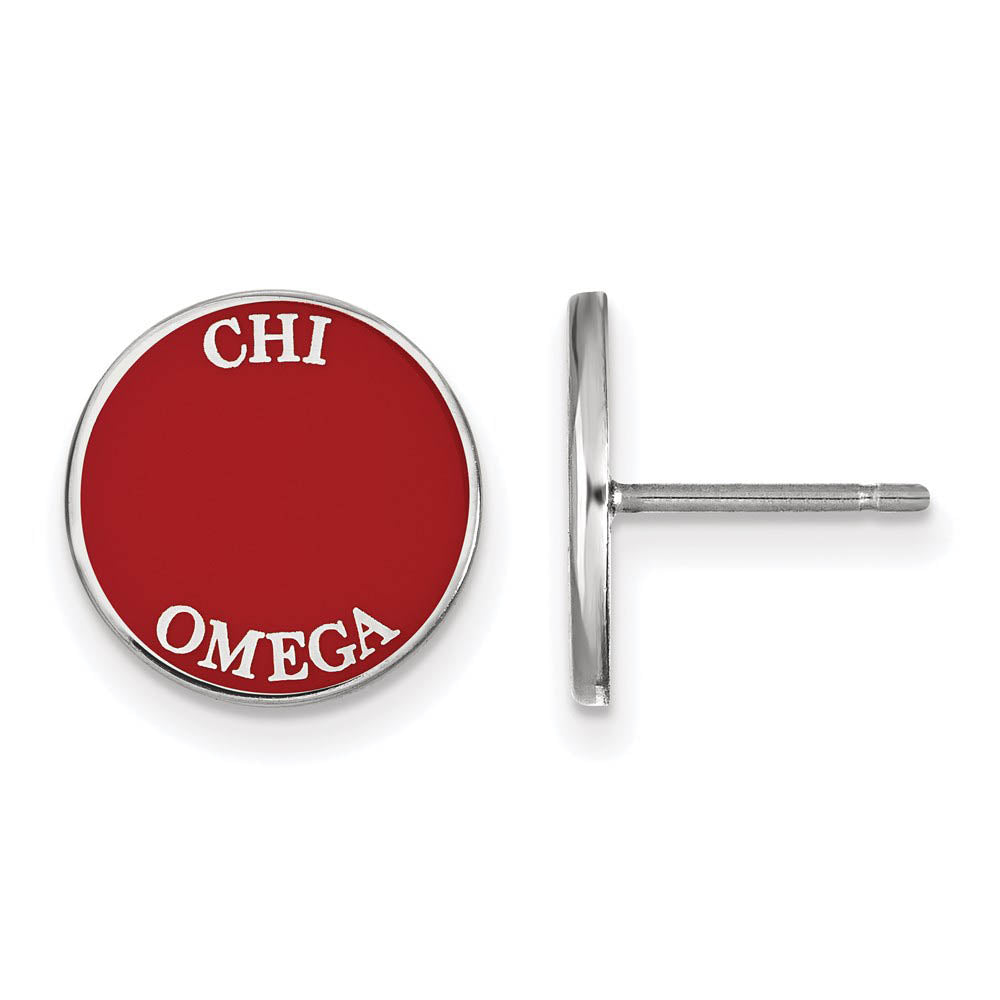 Sterling Silver Chi Omega Enamel Disc Post Earrings, Item E17109 by The Black Bow Jewelry Co.