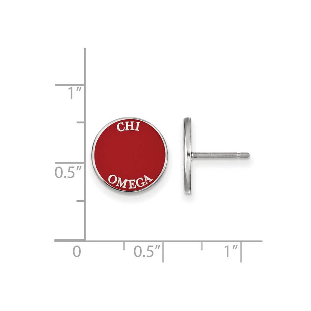 Alternate view of the Sterling Silver Chi Omega Enamel Disc Post Earrings by The Black Bow Jewelry Co.