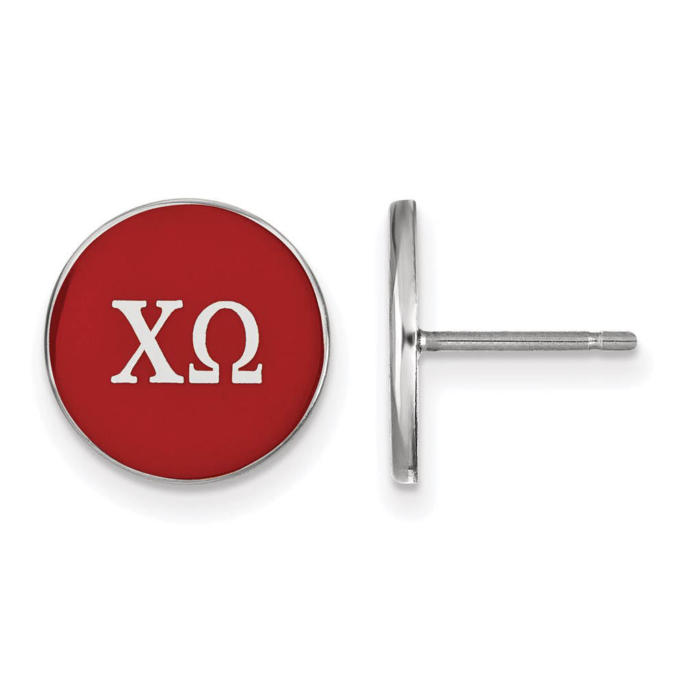 Sterling Silver Chi Omega Red Enamel Disc Post Earrings, Item E17111 by The Black Bow Jewelry Co.