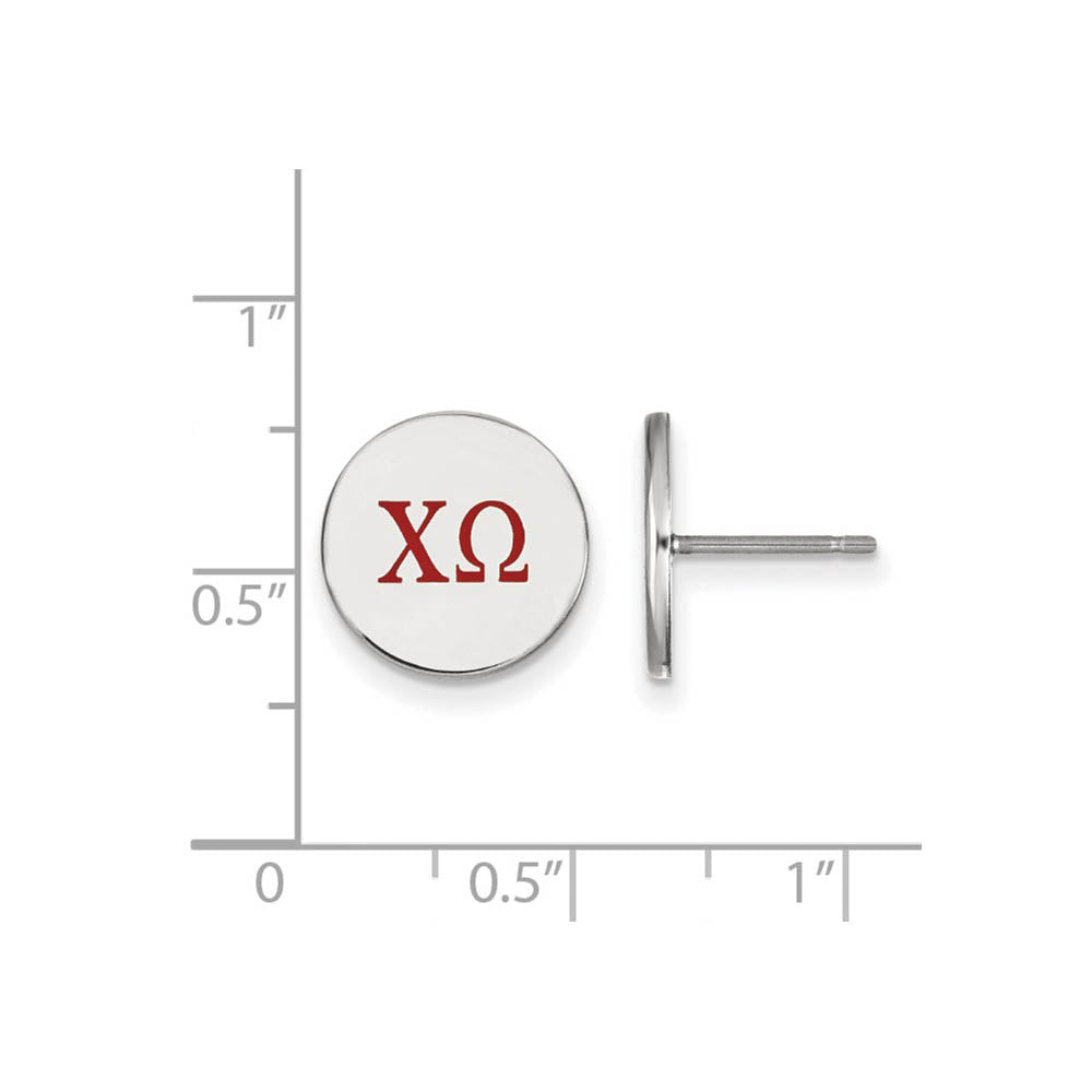 Alternate view of the Sterling Silver Chi Omega Enamel Greek Letters Post Earrings by The Black Bow Jewelry Co.