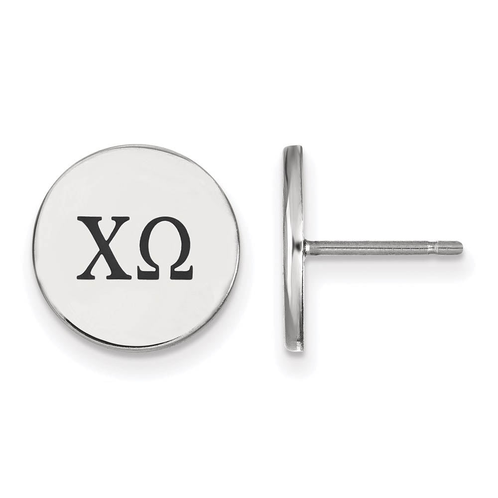 Sterling Silver Chi Omega Black Enamel Greek Letters Post Earrings, Item E17113 by The Black Bow Jewelry Co.