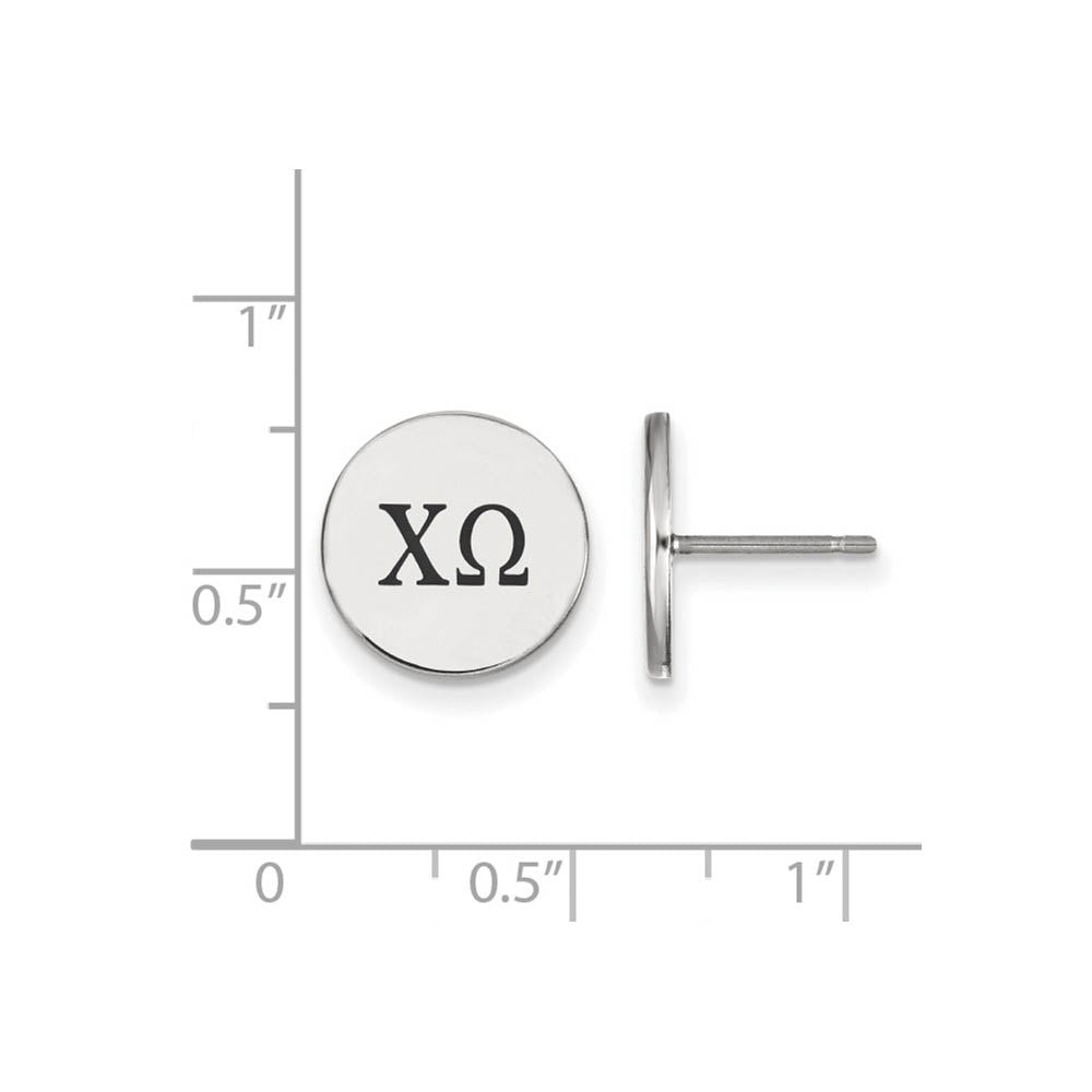 Alternate view of the Sterling Silver Chi Omega Black Enamel Greek Letters Post Earrings by The Black Bow Jewelry Co.