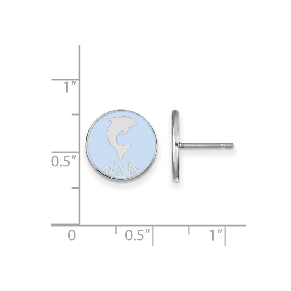 Alternate view of the Sterling Silver Delta Delta Delta Enamel Dolphin Post Earrings by The Black Bow Jewelry Co.