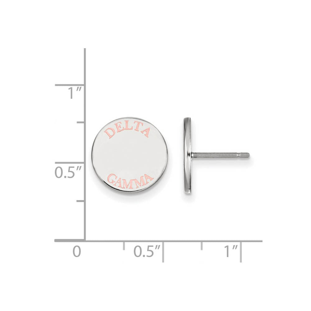 Alternate view of the Sterling Silver Delta Gamma Pink Enamel Post Earrings by The Black Bow Jewelry Co.