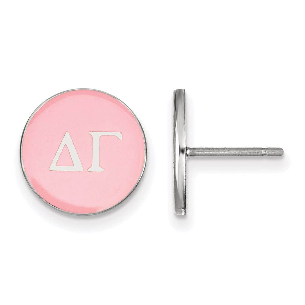 Sterling Silver Delta Gamma Pink Enamel Disc Post Earrings, Item E17125 by The Black Bow Jewelry Co.