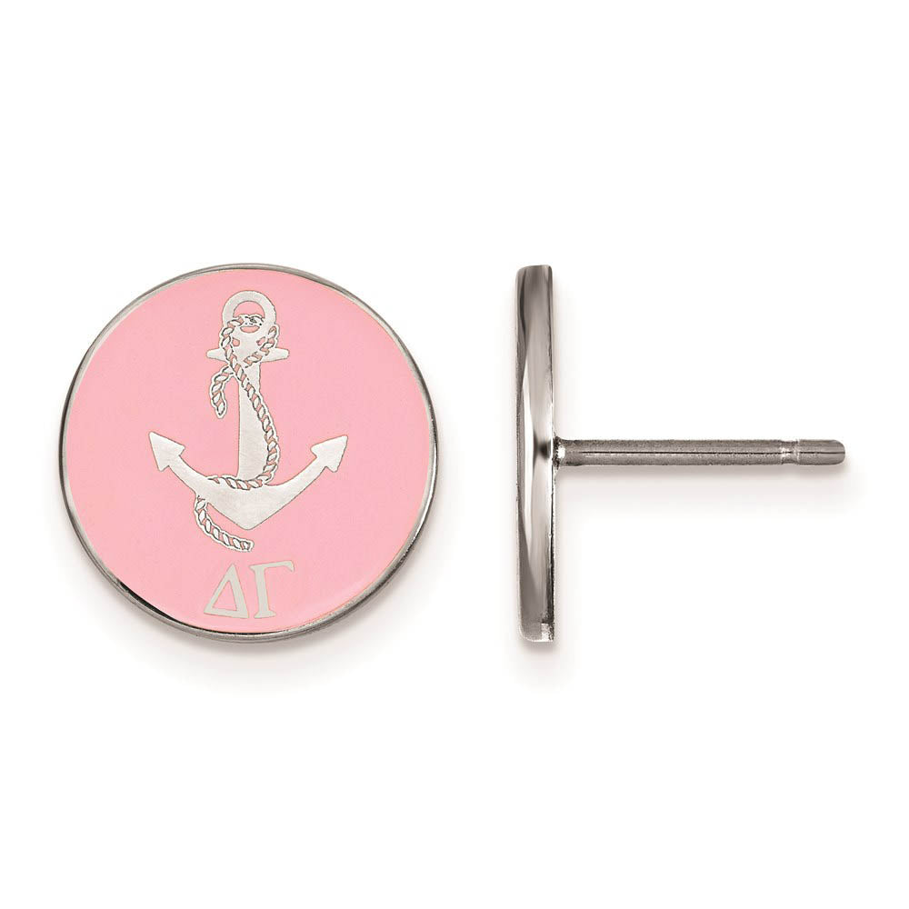 Sterling Silver Delta Gamma Pink Enamel Anchor Post Earrings, Item E17128 by The Black Bow Jewelry Co.