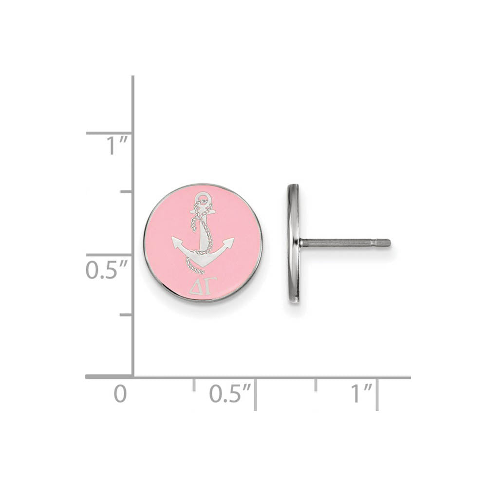 Alternate view of the Sterling Silver Delta Gamma Pink Enamel Anchor Post Earrings by The Black Bow Jewelry Co.