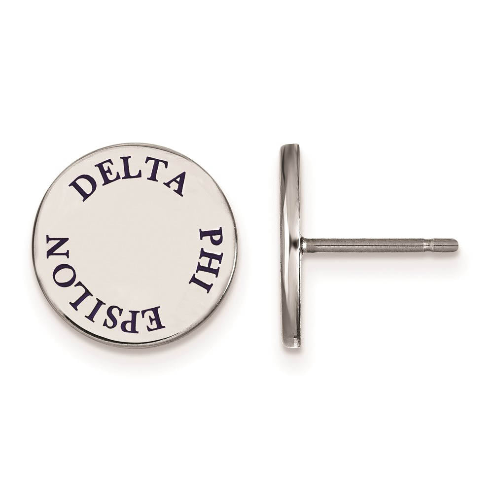 Sterling Silver Delta Phi Epsilon Blue Enamel Post Earrings, Item E17131 by The Black Bow Jewelry Co.