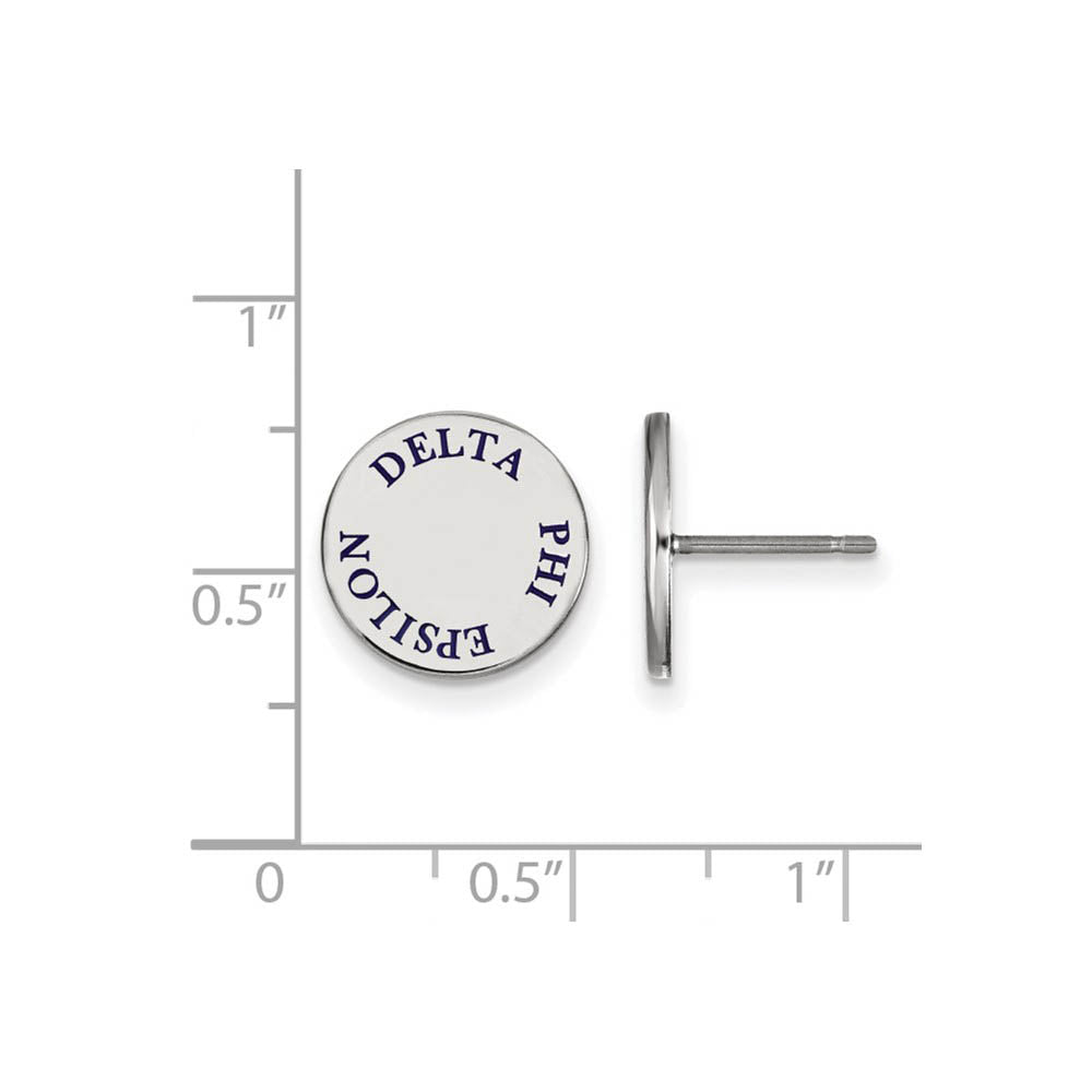 Alternate view of the Sterling Silver Delta Phi Epsilon Blue Enamel Post Earrings by The Black Bow Jewelry Co.
