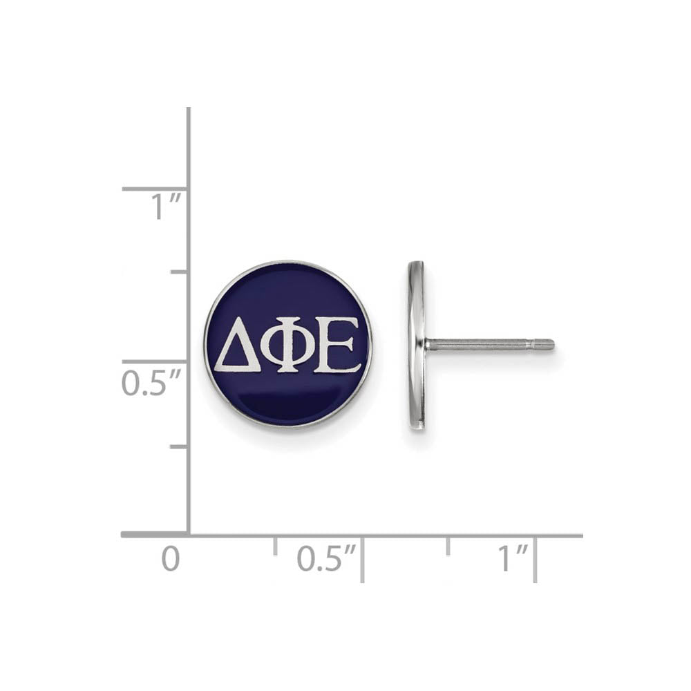 Alternate view of the Sterling Silver Delta Phi Epsilon Blue Enamel Greek Post Earrings by The Black Bow Jewelry Co.