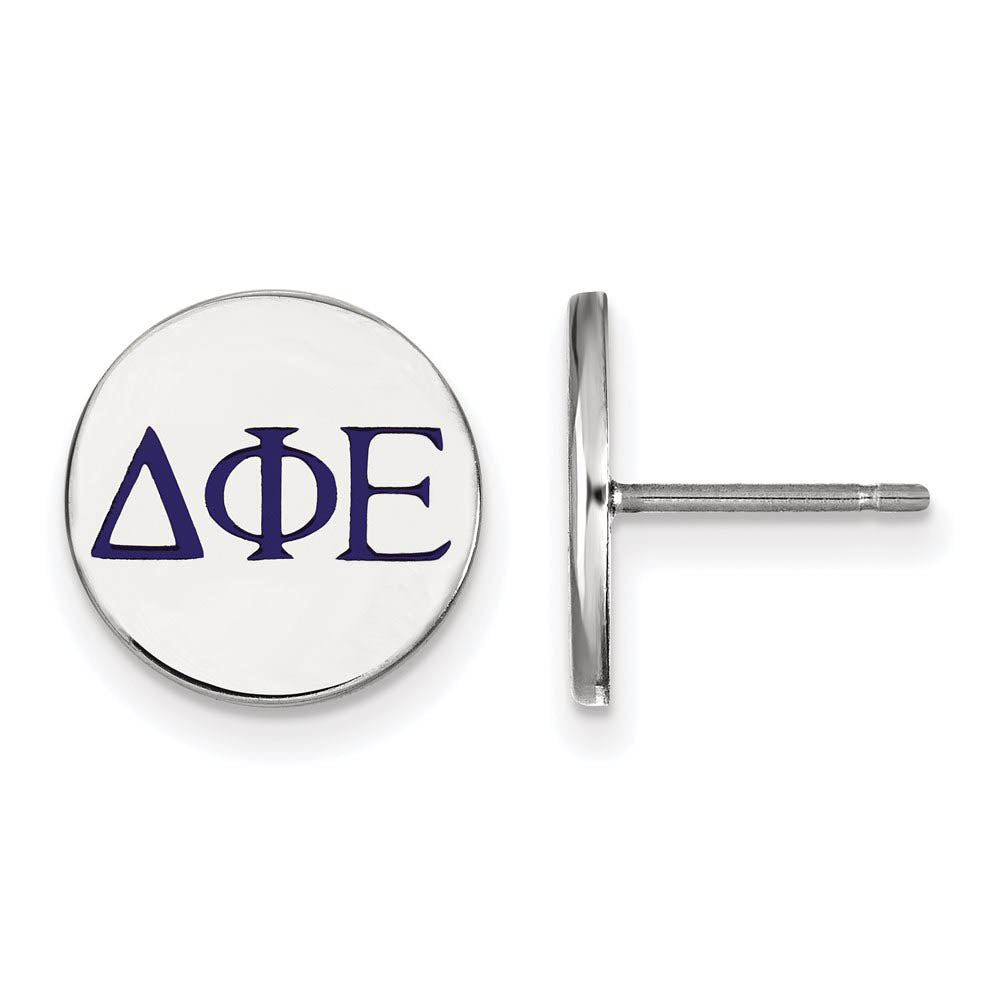Sterling Silver Delta Phi Epsilon Enamel Greek Letters Post Earrings, Item E17133 by The Black Bow Jewelry Co.