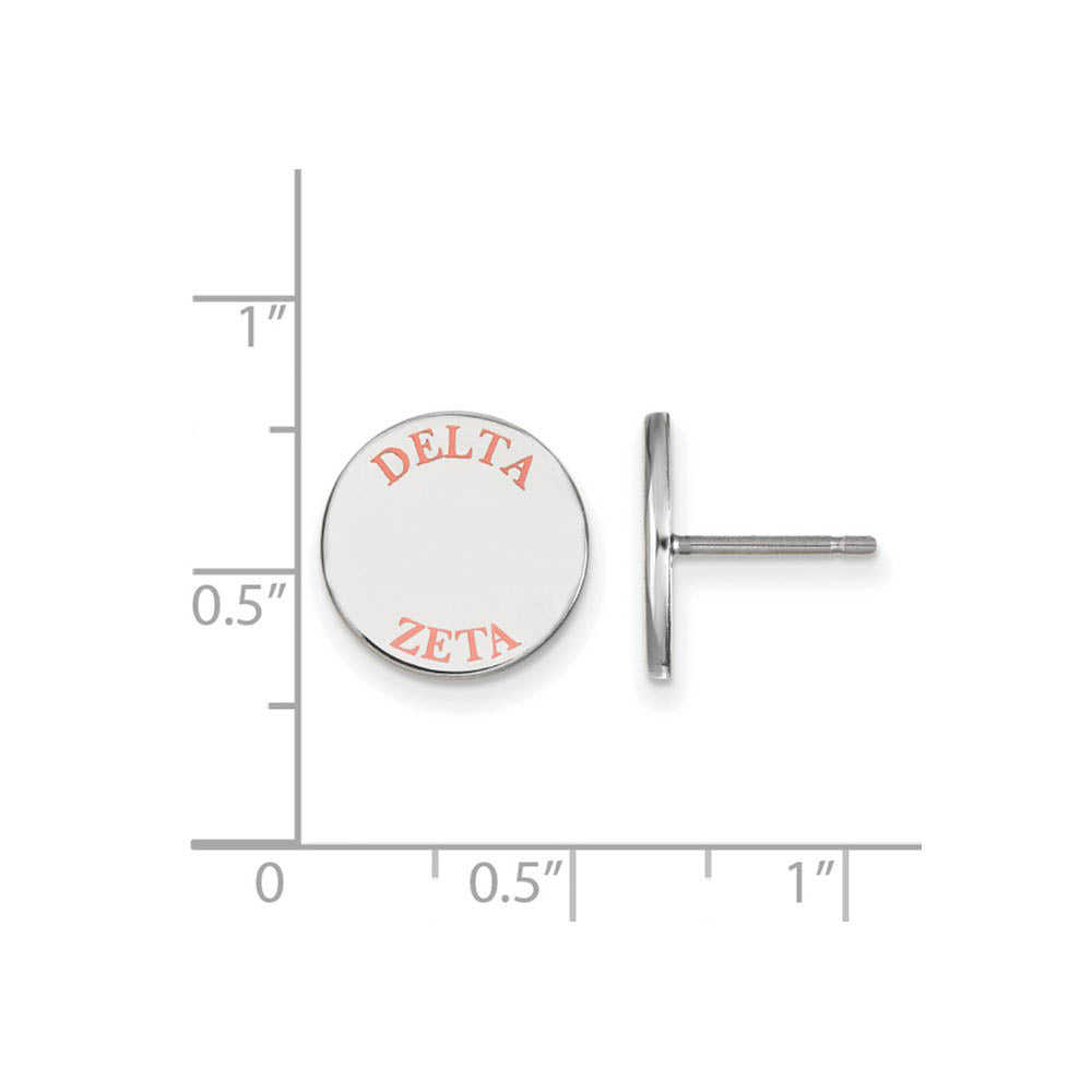 Alternate view of the Sterling Silver Delta Zeta Pink Enamel Post Earrings by The Black Bow Jewelry Co.