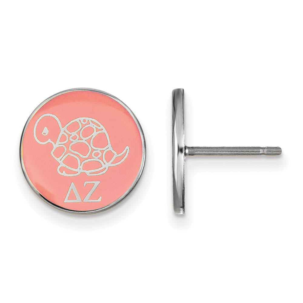 Sterling Silver Delta Zeta Pink Enamel Turtle Post Earrings, Item E17142 by The Black Bow Jewelry Co.