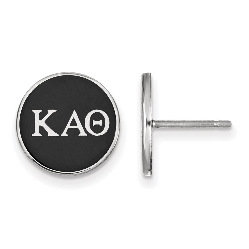 Sterling Silver Kappa Alpha Theta Black Enamel Disc Post Earrings, Item E17153 by The Black Bow Jewelry Co.