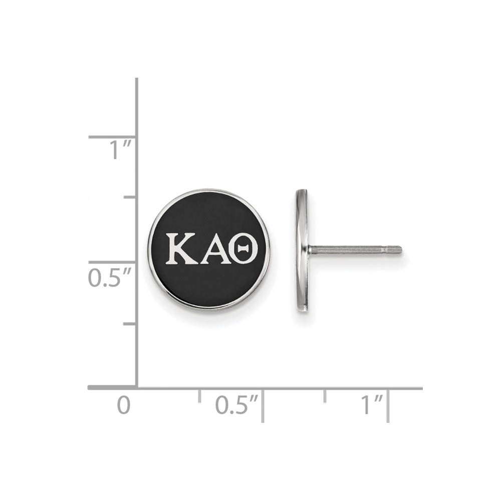 Alternate view of the Sterling Silver Kappa Alpha Theta Black Enamel Disc Post Earrings by The Black Bow Jewelry Co.