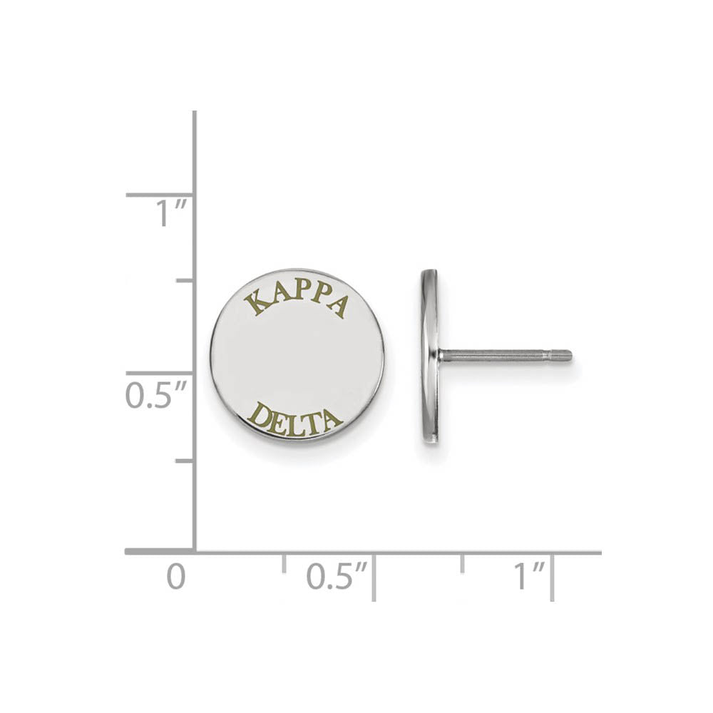 Alternate view of the Sterling Silver Kappa Delta Olive Green Enamel Post Earrings by The Black Bow Jewelry Co.