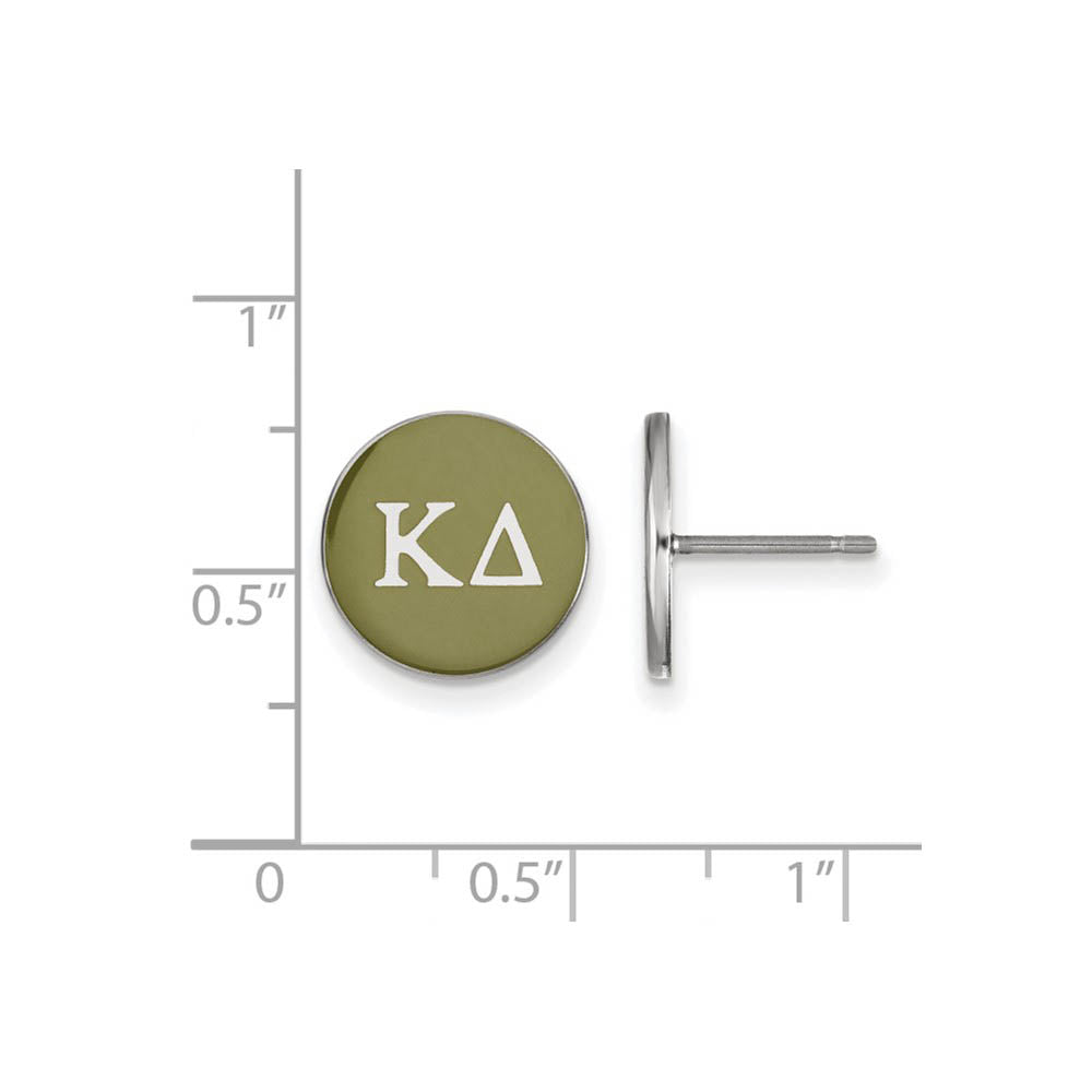 Alternate view of the Sterling Silver Kappa Delta Olive Green Enamel Disc Post Earrings by The Black Bow Jewelry Co.
