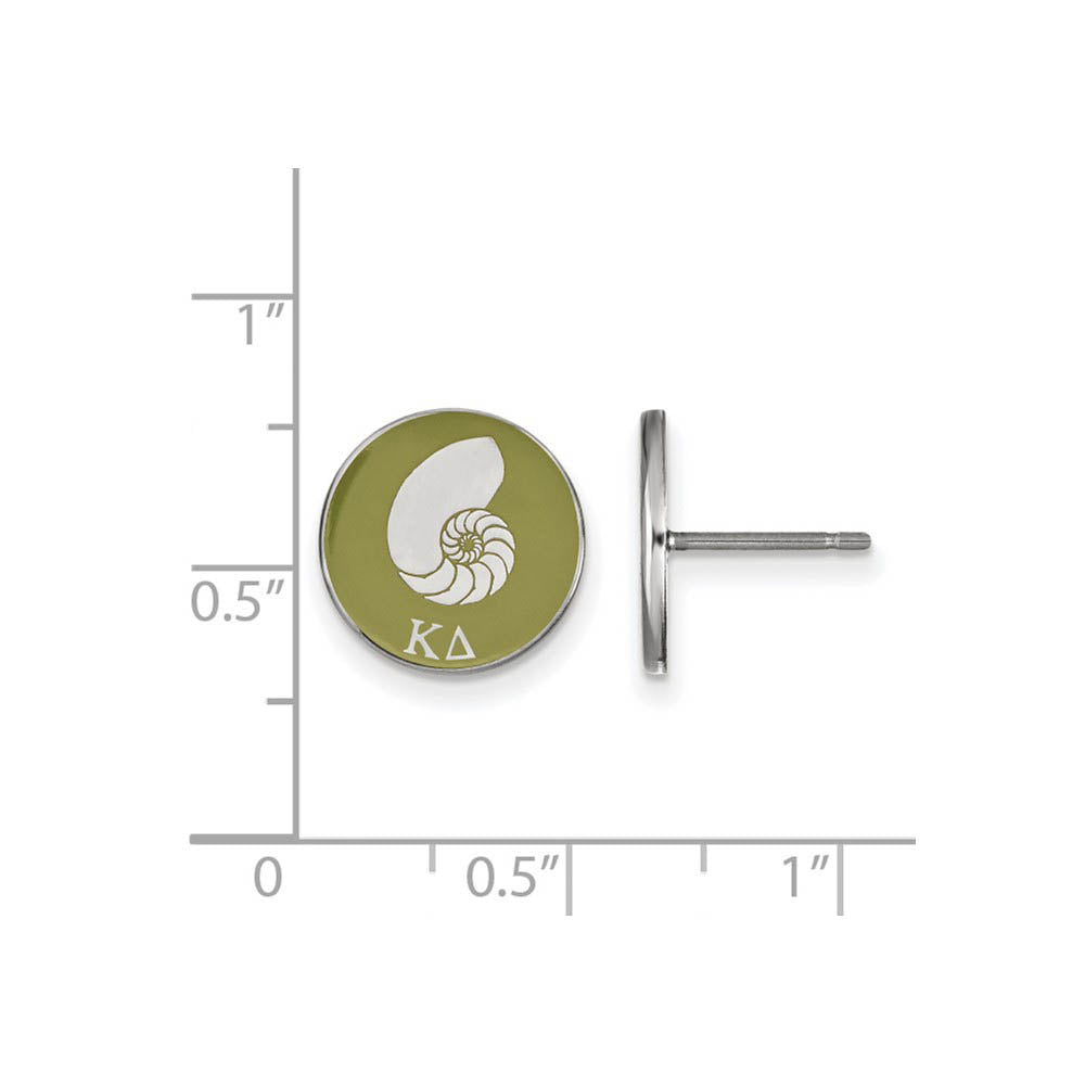 Alternate view of the Sterling Silver Kappa Delta Olive Green Enamel Nautilus Post Earrings by The Black Bow Jewelry Co.