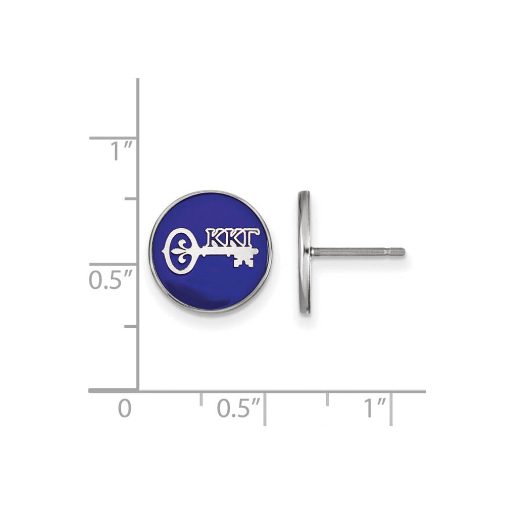 Alternate view of the Sterling Silver Kappa Kappa Gamma Blue Enamel Logo Post Earrings by The Black Bow Jewelry Co.