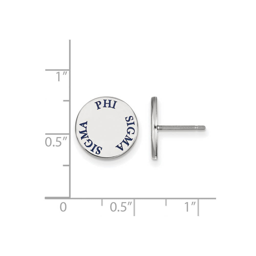 Alternate view of the Sterling Silver Phi Sigma Sigma Blue Enamel Post Earrings by The Black Bow Jewelry Co.