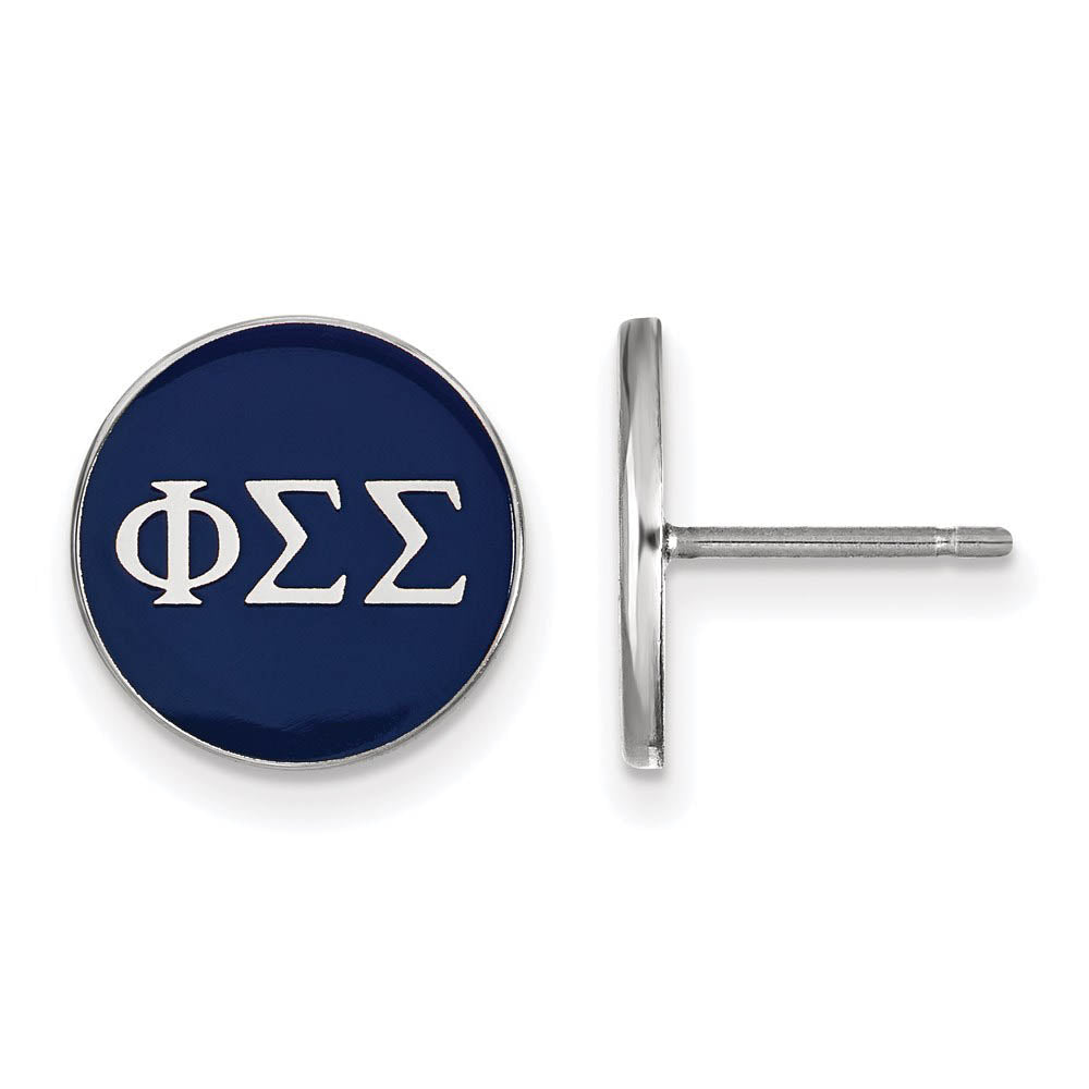 Sterling Silver Phi Sigma Sigma Blue Enamel Disc Post Earrings, Item E17180 by The Black Bow Jewelry Co.