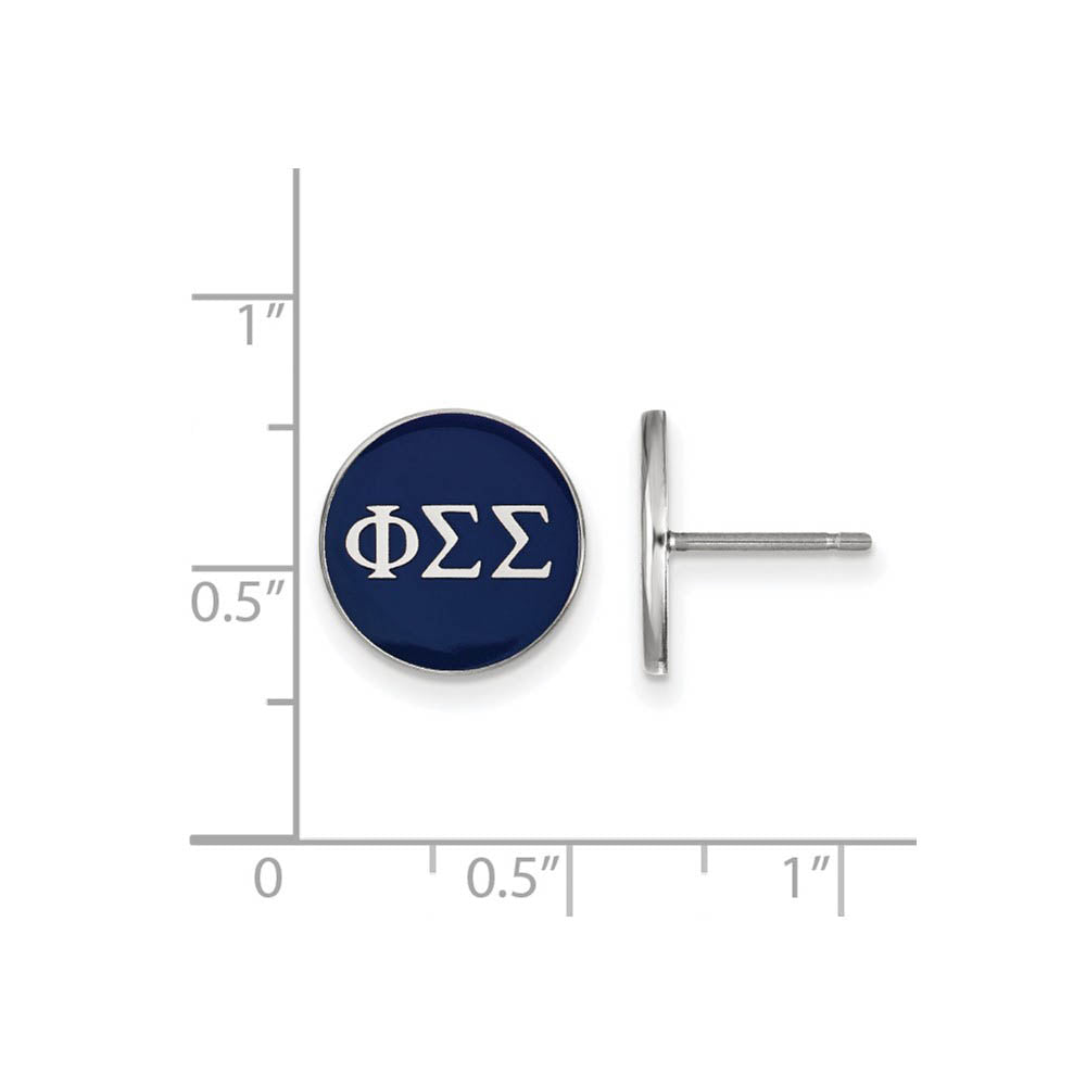 Alternate view of the Sterling Silver Phi Sigma Sigma Blue Enamel Disc Post Earrings by The Black Bow Jewelry Co.