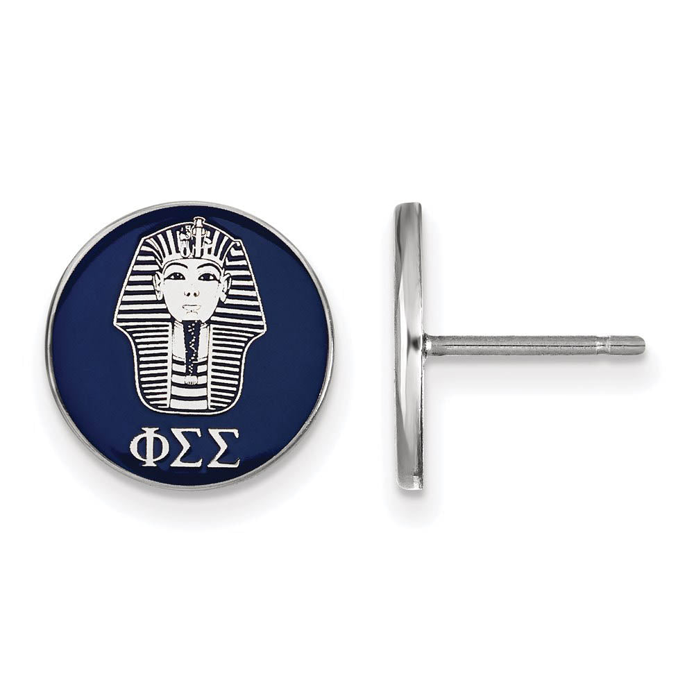 Sterling Silver Phi Sigma Sigma Blue Enamel Logo Post Earrings, Item E17183 by The Black Bow Jewelry Co.