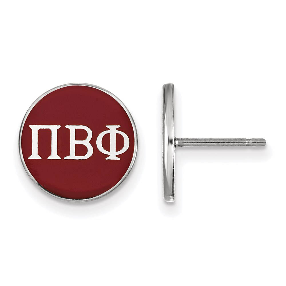 Sterling Silver Pi Beta Phi Red Enamel Disc Post Earrings, Item E17187 by The Black Bow Jewelry Co.