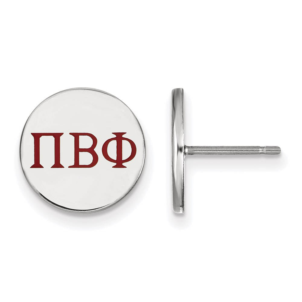 Sterling Silver Pi Beta Phi Red Enamel Greek Letters Post Earrings, Item E17188 by The Black Bow Jewelry Co.
