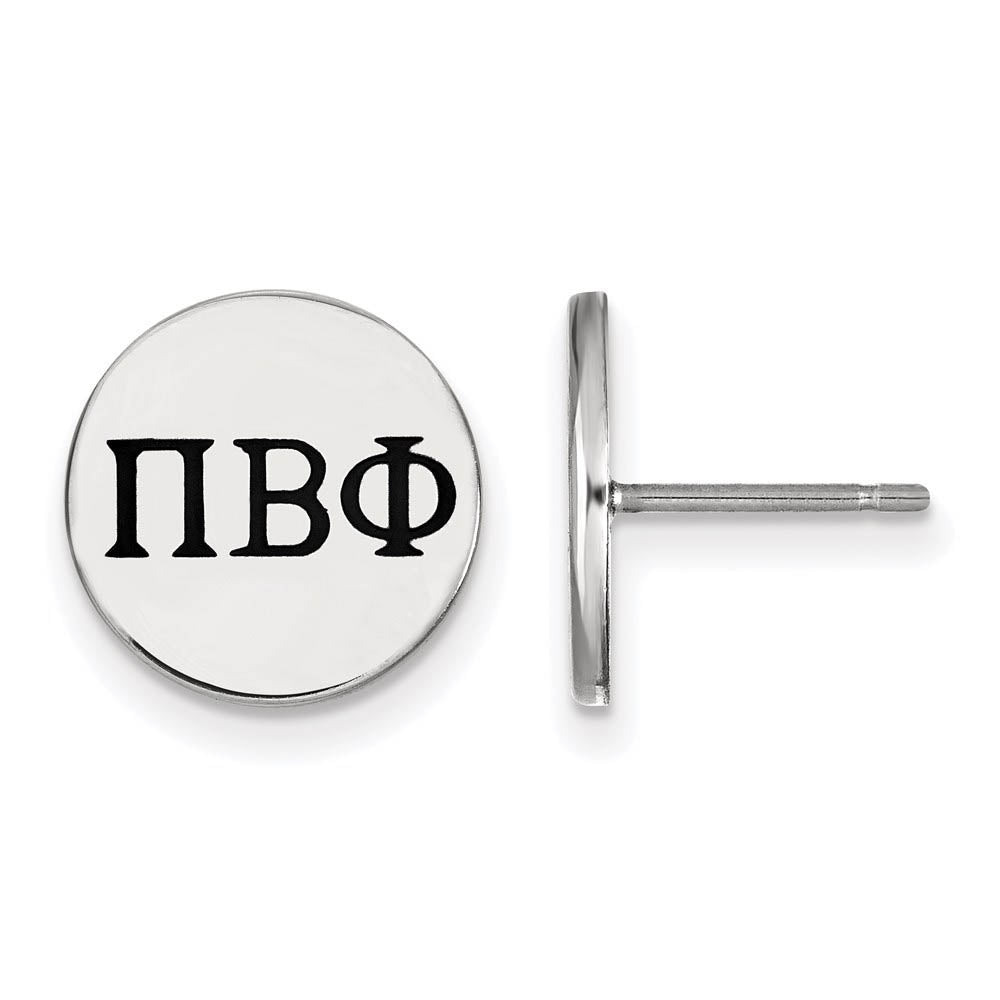 Sterling Silver Pi Beta Phi Black Enamel Greek Letters Post Earrings, Item E17189 by The Black Bow Jewelry Co.