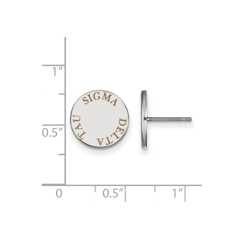 Alternate view of the Sterling Silver Sigma Delta Tau Brown Enamel Post Earrings by The Black Bow Jewelry Co.