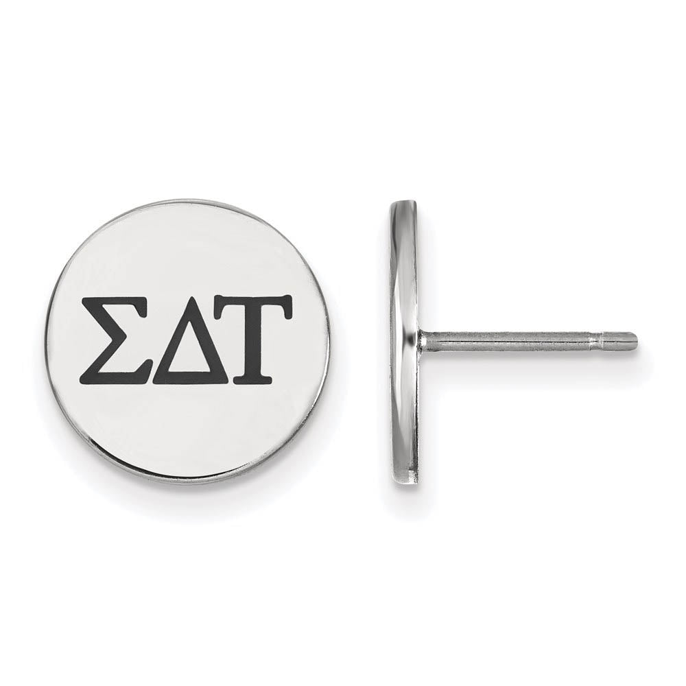 Sterling Silver Sigma Delta Tau Black Enamel Greek Post Earrings, Item E17196 by The Black Bow Jewelry Co.
