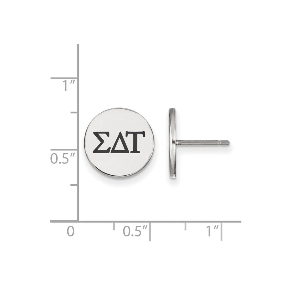 Alternate view of the Sterling Silver Sigma Delta Tau Black Enamel Greek Post Earrings by The Black Bow Jewelry Co.